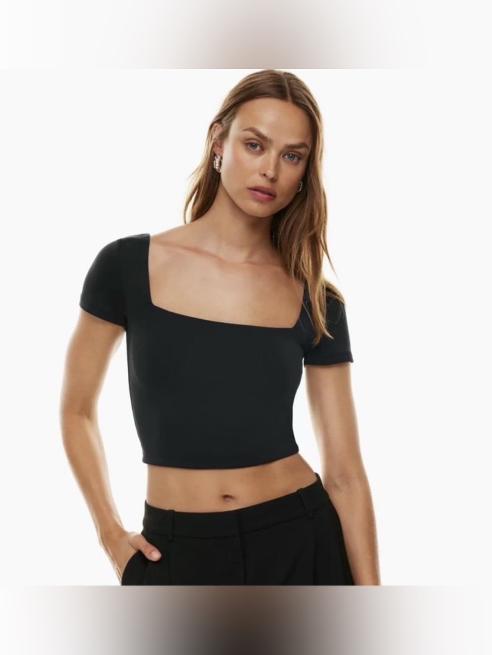 NEW Aritzia Babaton Tight-Fit Contour Square Neck Tee in Black Size XS